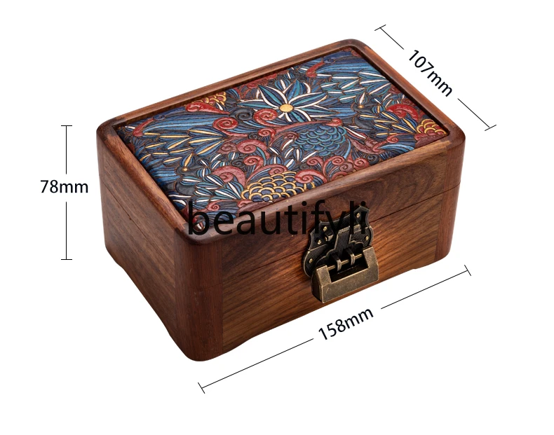 

High-end rosewood jewelry box, solid wood, exquisite national style mahogany storage box with lock