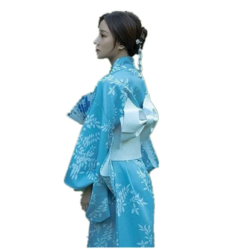 Japanese Style Kimono Women Formal Dress Blue Divine Girl Fashion Photography Clothing