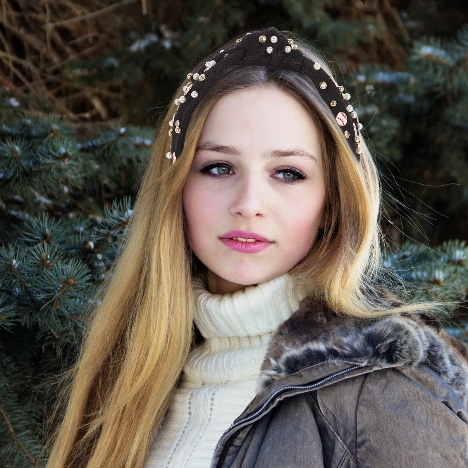 

Delicate Pearl Decor Baseball Knotted Headband for Women Thick Fashion Hair Accessories Knot Headgear Womens Headbands Gift