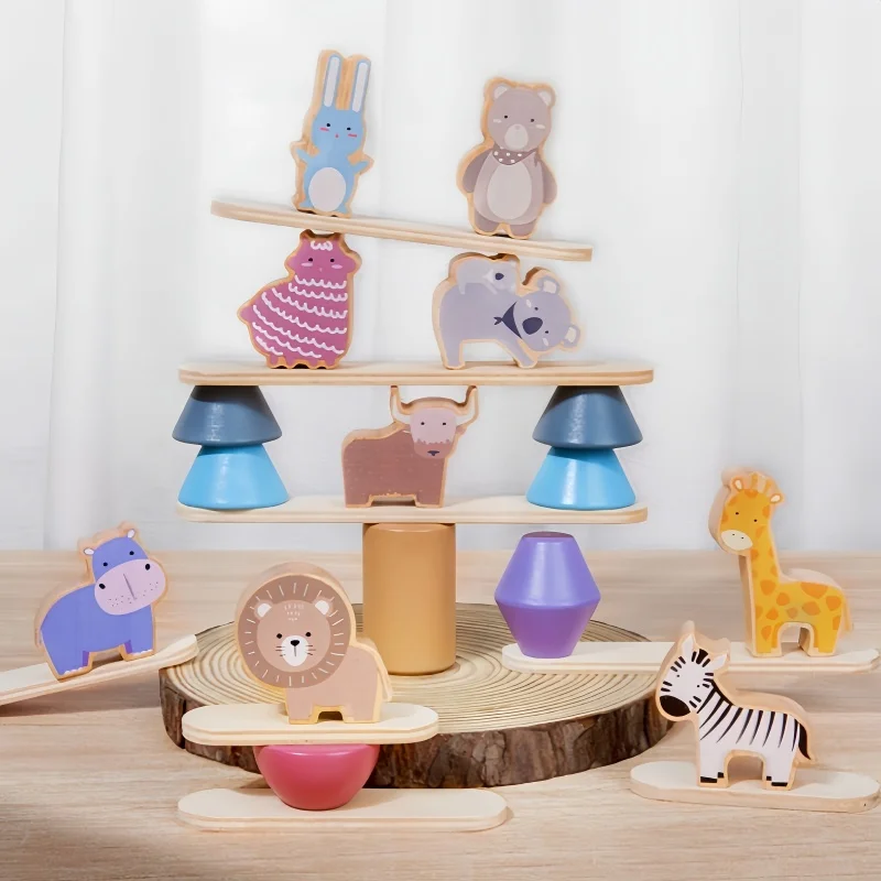 Animal Stacking Balance Educational Toys Animal Cognition Children Montessori Gift Wooden Animal Blocks