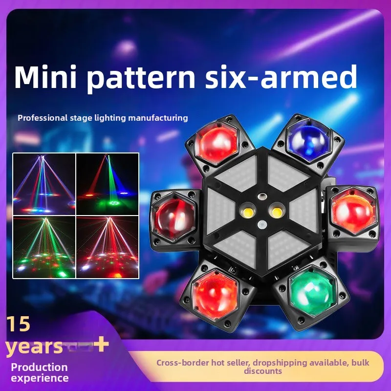 

Mini 6-Arm Gobo Moving Head Light, 120W LED Laser Strobe Stage Lamp for Bar KTV Club Party