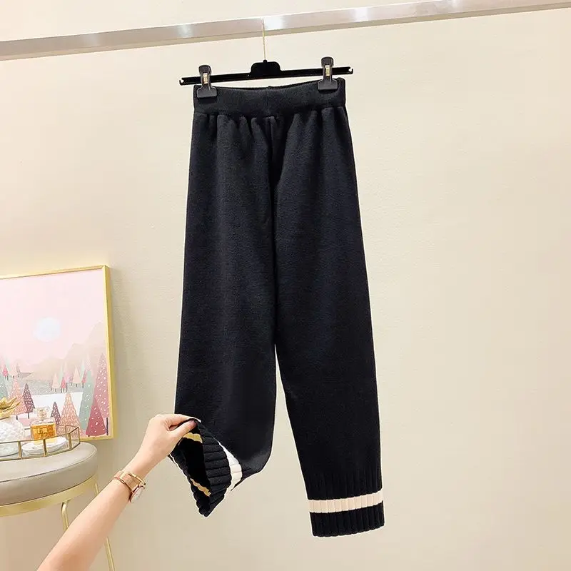 سراويل نسائية فضفاضة غير رسمية جديدة مرنة عالية الخصر واسعة الساق سراويل غير رسمية بطول الكاحل سراويل نسائية لخريف وشتاء 2025 CQ55