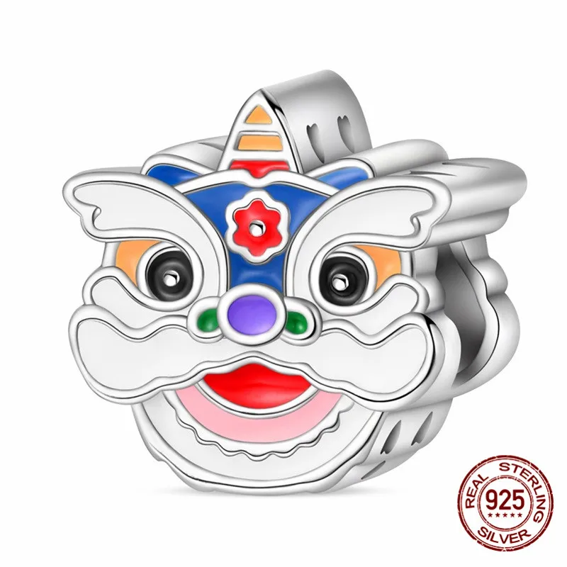 

925 Sterling Silver Lion Head Pendant Bead Inlaid with Zircon Paired with an Original Bracelet DIY Womens Jewelry Gift