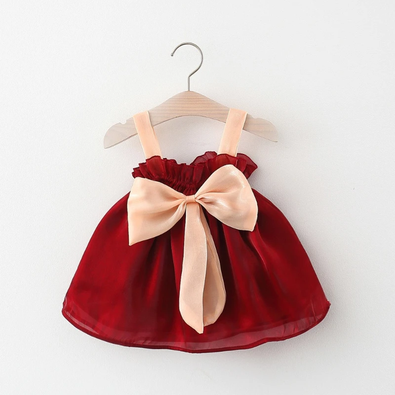 Summer Women's Children's Clothing Camisole Dress Cute Baby Princess Bow Dress