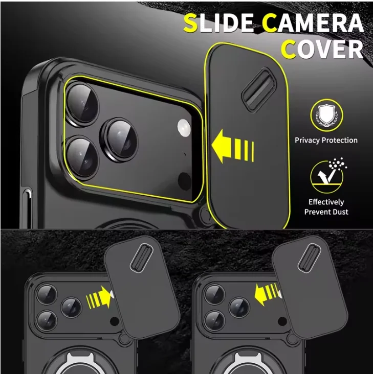 Armor Shockproof Magnetic Ring Stand Holder Phone Case For iphone 17 16 15 14 13 12Pro Max orange Camera flip Protection Cover view 4