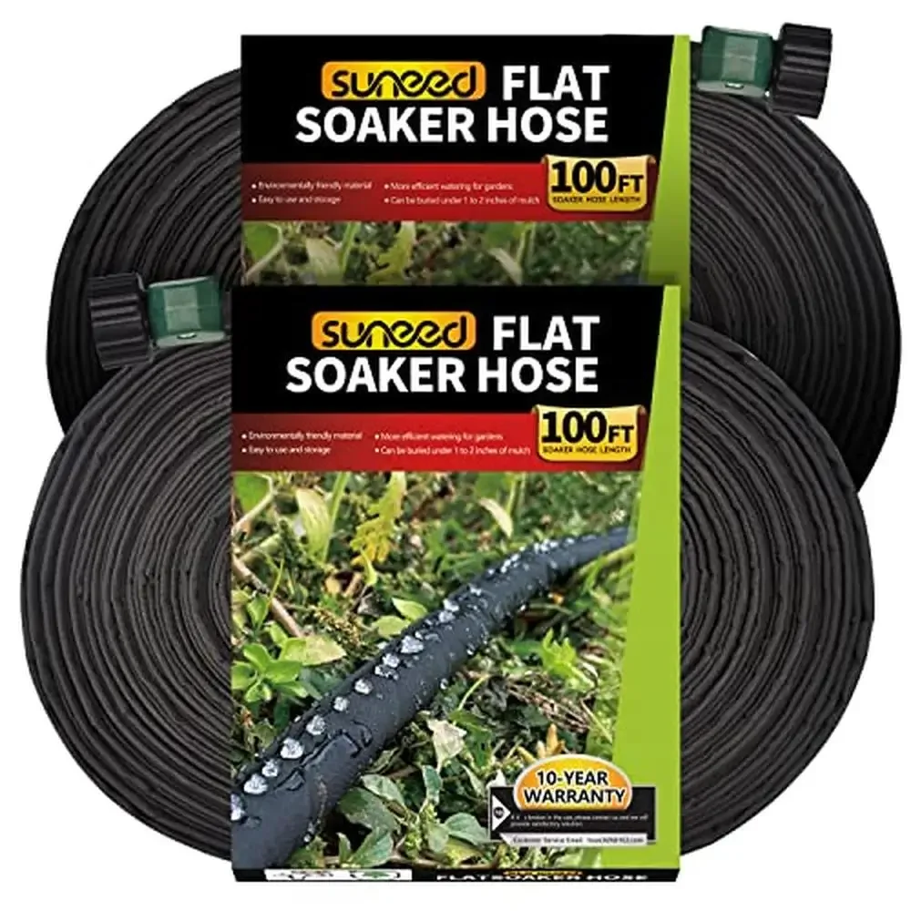 

Flat Soaker Hose Garden 100ft 2Pack Cloth Efficient Watering Drip Hoses Heavy Duty Material Easy Install Storage Versatile Use