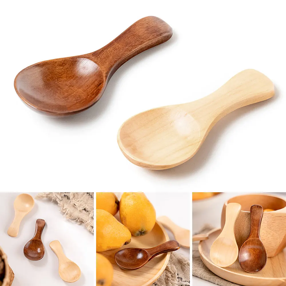 

Wooden Coffee Powder Spoon Original Wood Color Polished Tea Honey Coffee Spoon Short Handle Small Kitchen Spice Condiment Spoon