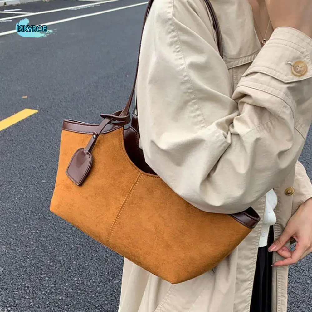 

Модная замшевая сумка на плечо в корейском стиле, однотонная матовая сумка из искусственной кожи, большая вместительная сумка для подмышек, дорожная сумка
