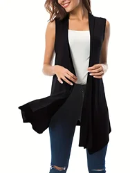 Women's Plus Size 1XL-5XL Fashionable Asymmetrical Hem Sleeveless Cardigan Versatile Solid Color Casual Cardigan Simple Cardigan