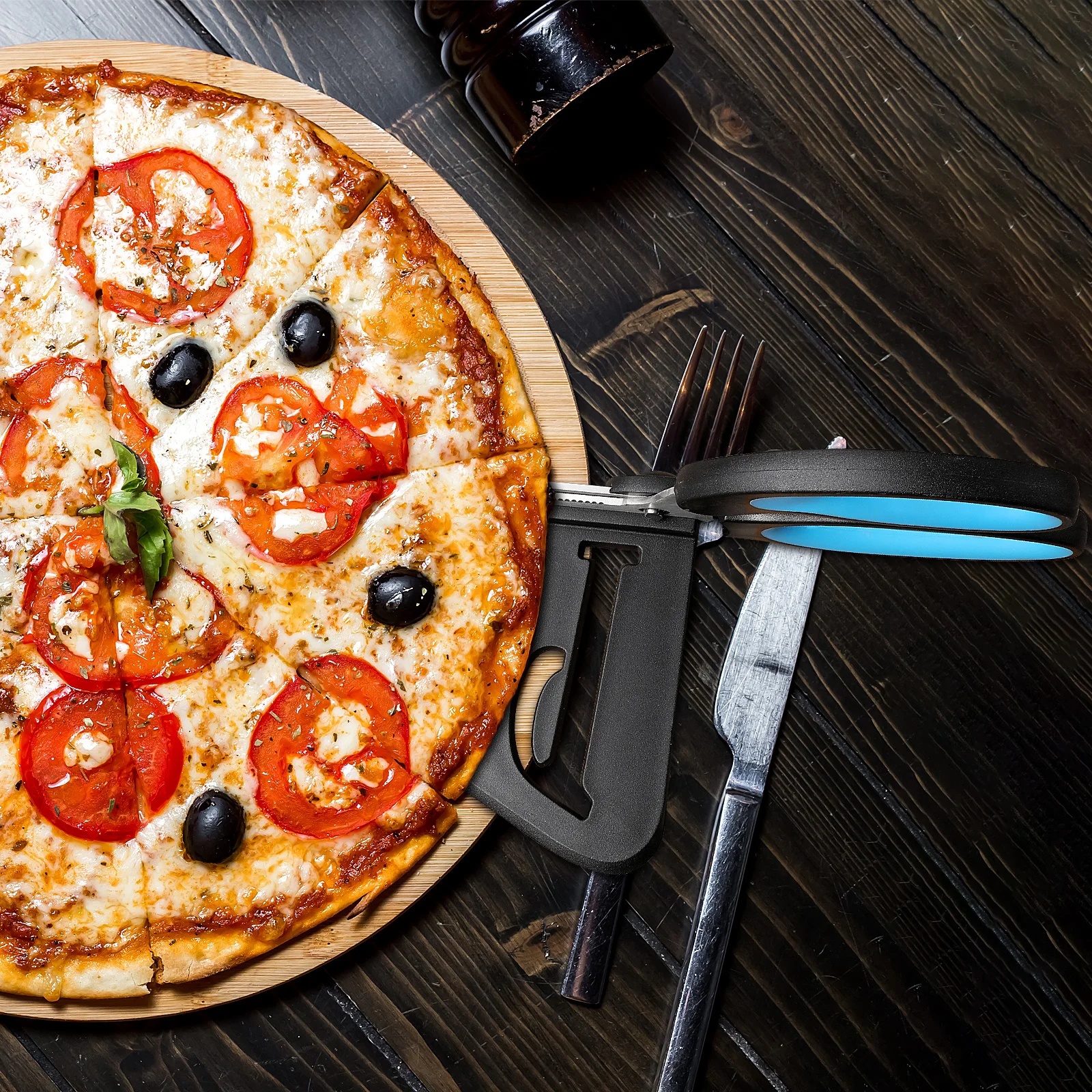 

1pc Stainless Steel Scissor Sky-Blue Multi-Functional Shear Detachable Pizza Cutter Slicer Tool Household Kitchen Gadget Pizza