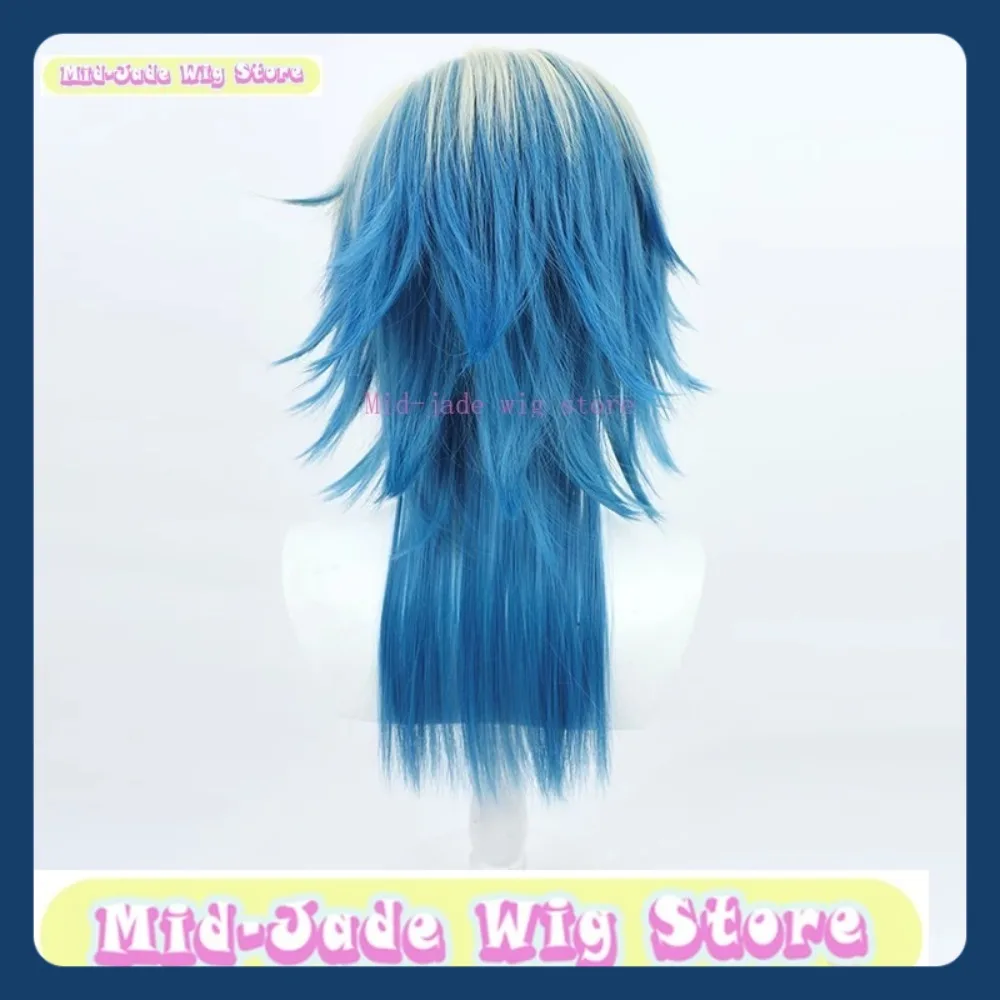 منتصف اليشم شعر مستعار مخزن الأزرق قفل Kaiser شعر مستعار تأثيري أنيمي لعبة لعب الأدوار هالوين زي الدعائم الشعر الاصطناعية #5