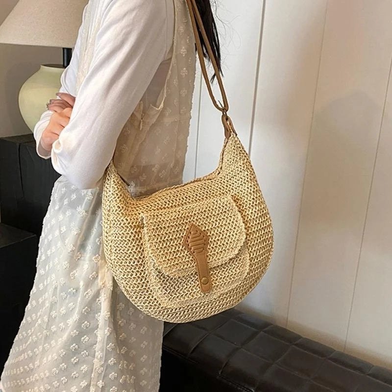 

A3PE Women Crossbody Bag Straw Beach Bag Fashion Shoulder Bag Handmade Vacation Bag