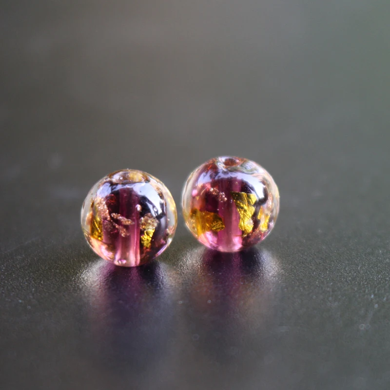10pcs 8mm 10mm 12mm Gold foil Lampwork Beads Round Handmade Purple color  for jewelry Bracelet Necklace Earring  Making DIY Craf