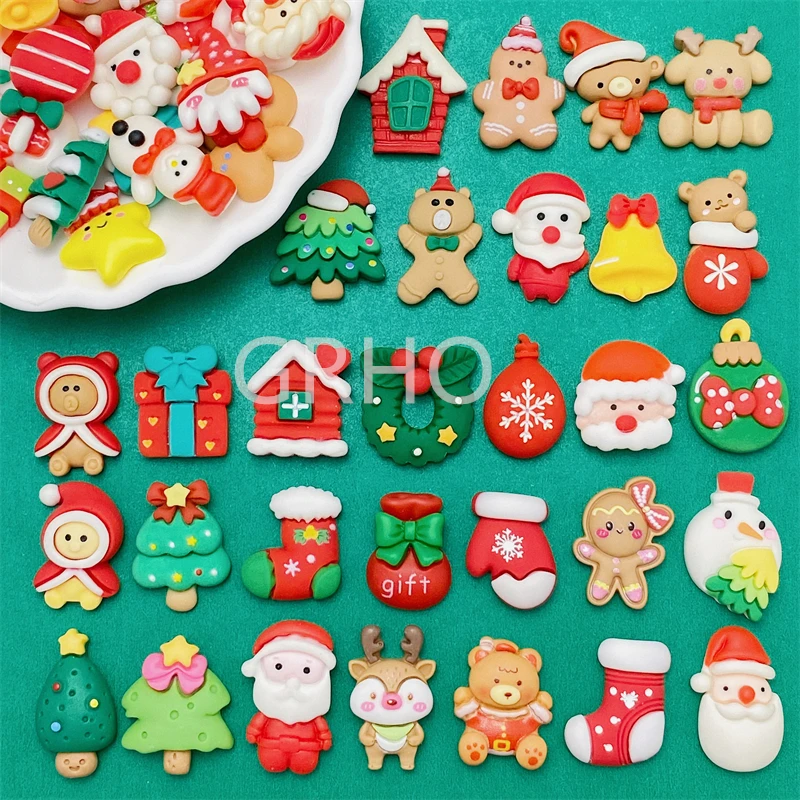 10/20/30/50pcs Christmas Flatback Cabochons Scrapbooking Diary Decorating Christmas Crafts Materials Cell Phone Accessories