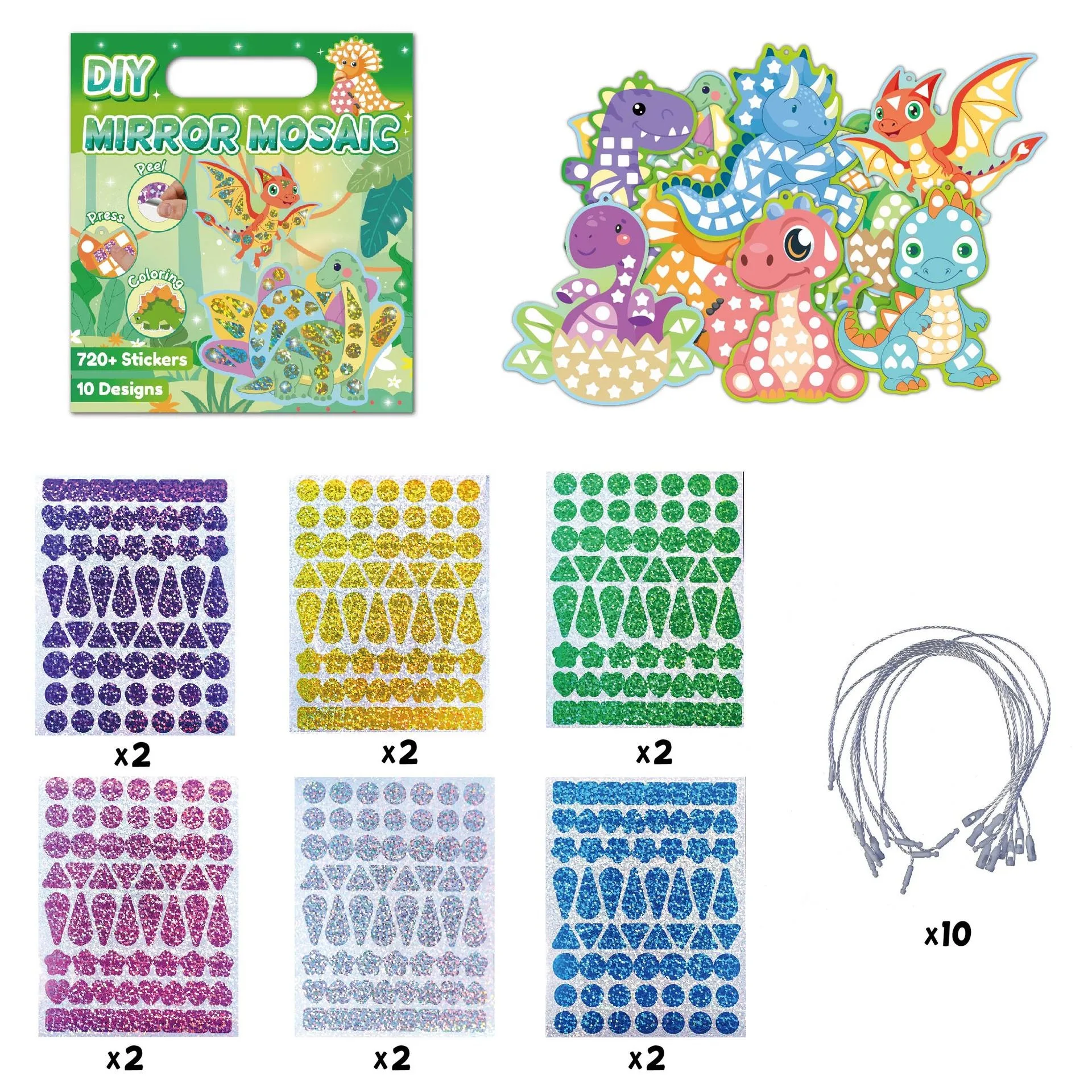 Dinosaur-Themed Mosaic Sticker Set for Children, Educational Early Learning DIY Craft, Shiny Mirror Coloring Toy, Adhesive Stickers for Baby's Creative Painting