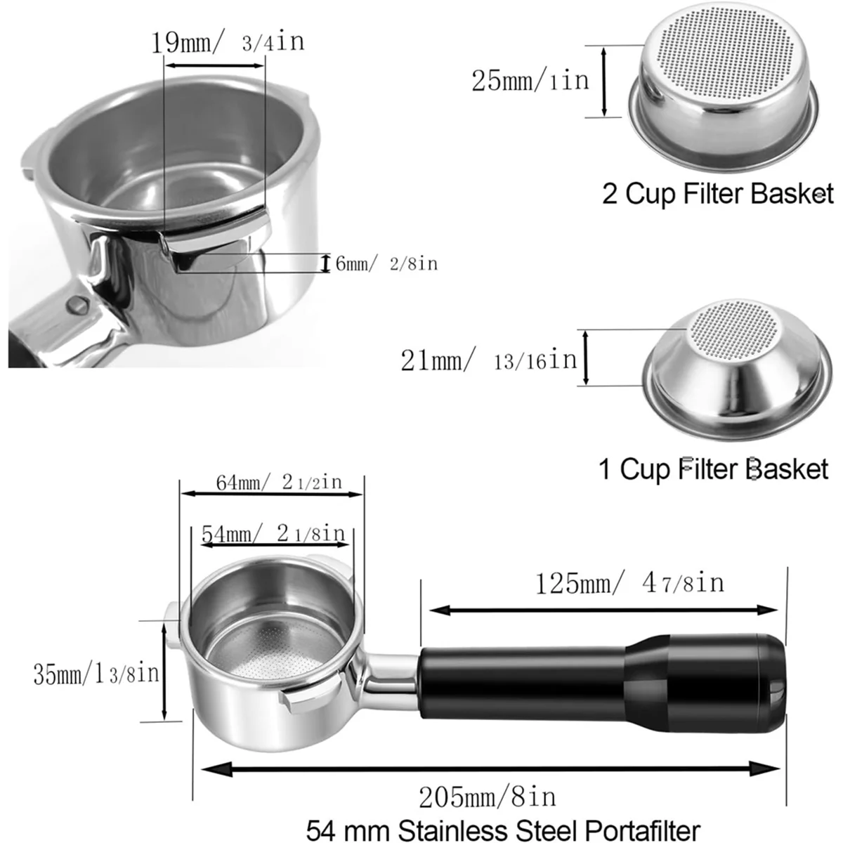 فلتر نقال بدون قاع لسلسلة بريفيل 8 ، نوع سوليس ، BES870 ، BES870 ، BES880 Portafilter ، مع سلتين فلتر ، 54