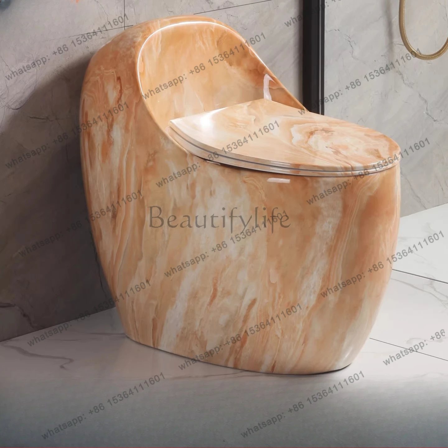 Creative yellow toilet modern light luxury creative color toilet siphon marble pattern toilet