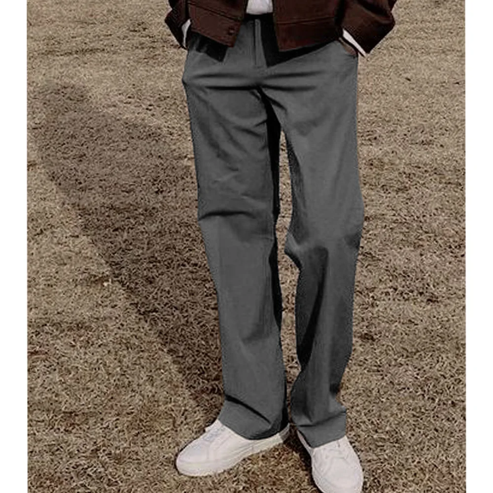 Mens Blended Suit Pants No Pleat Straight Leg Loose Fit Solid Color Trousers Comfortable Breathable Business Casual Office Wear