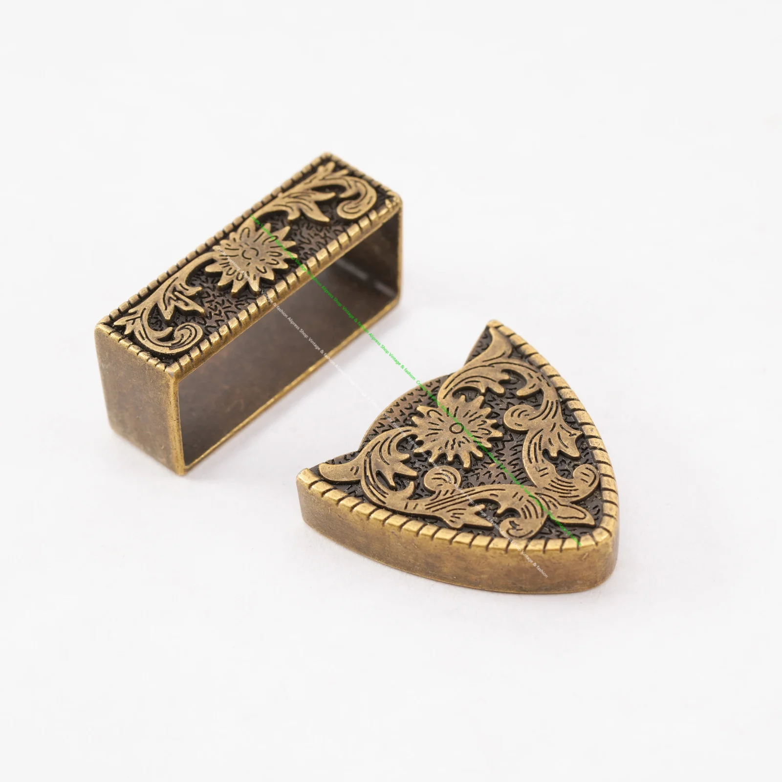 Antique Brass Floral Rope Side Rodeo Western Cowboy Three Piece Set Leathercraft Belt Buckle Unisex 1 1/2\