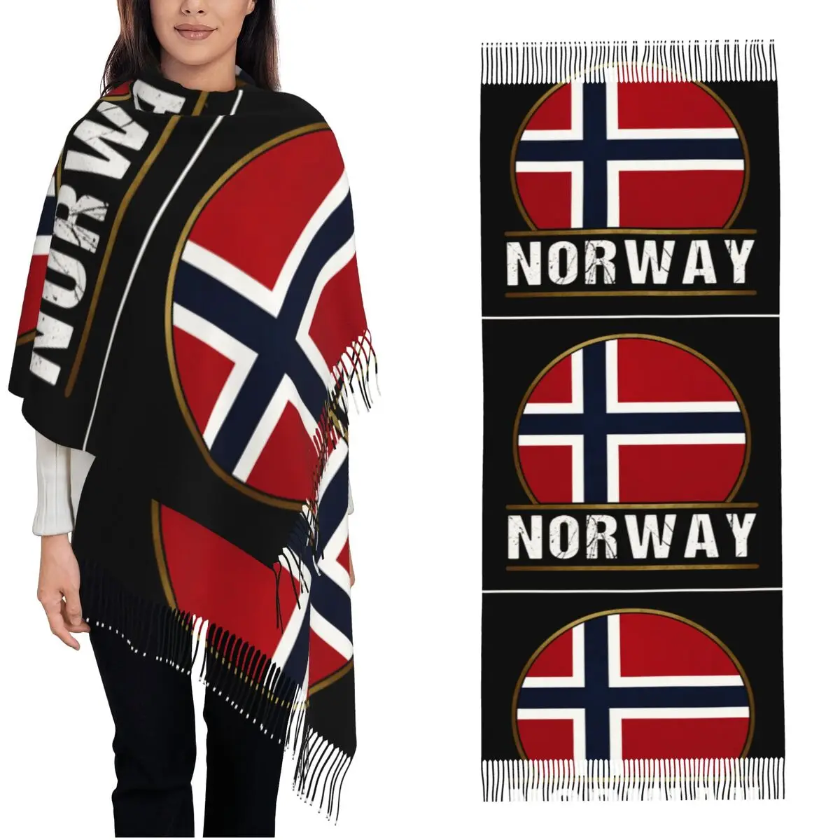 

Женский теплый мягкий шарф с флагом Норвегии, с длинными кисточками, в стиле ретро, зимний, на заказ