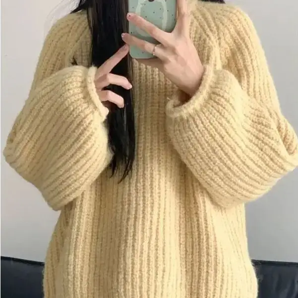 Women Sweater Autumn Winter New Thick Knitted Korean Version 2024 Lazy Style Thick Thread Thick Knitted Sweater