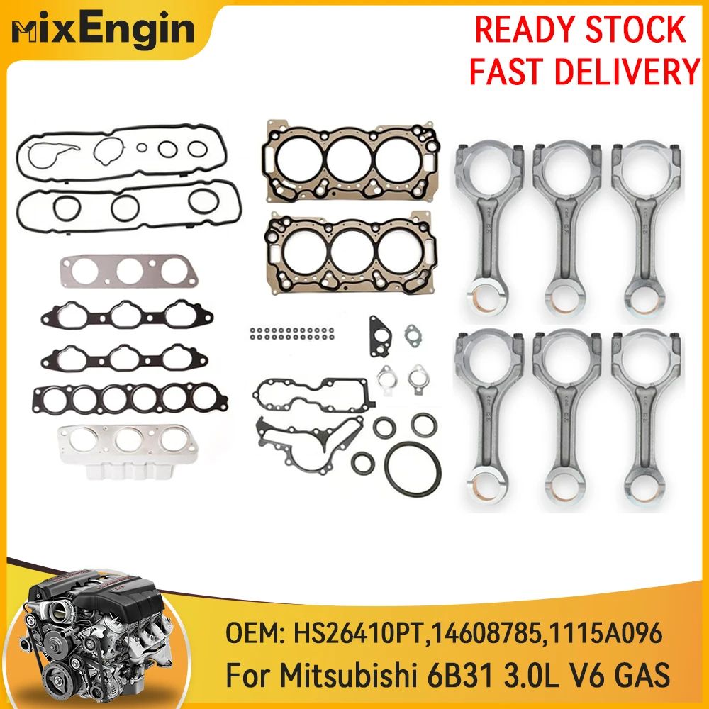 

Engine Full Head Gasket Kit Connecting Con Rod Fit 3.0 L For Mitsubishi Outlander 6B31 4WD FWD 3.0L V6 GAS 24 Valve 2998CC 07-20