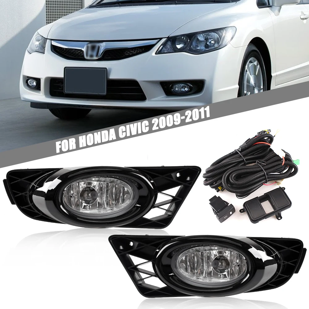 

Front Bumper Fog Lamp Upgrade Kit For Honda civic 2009 2010 2011 Version Additional Foglight Set Switch + Wiring