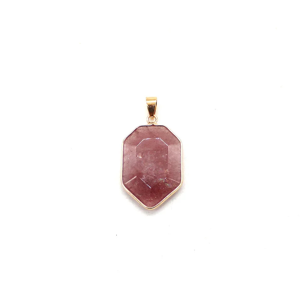 Natural Stone Polished Faceted Polygon Edge-Wrapped Single-Hole Crystal Spotted Stone Pendant DIY Accessories Necklaces Jewelry