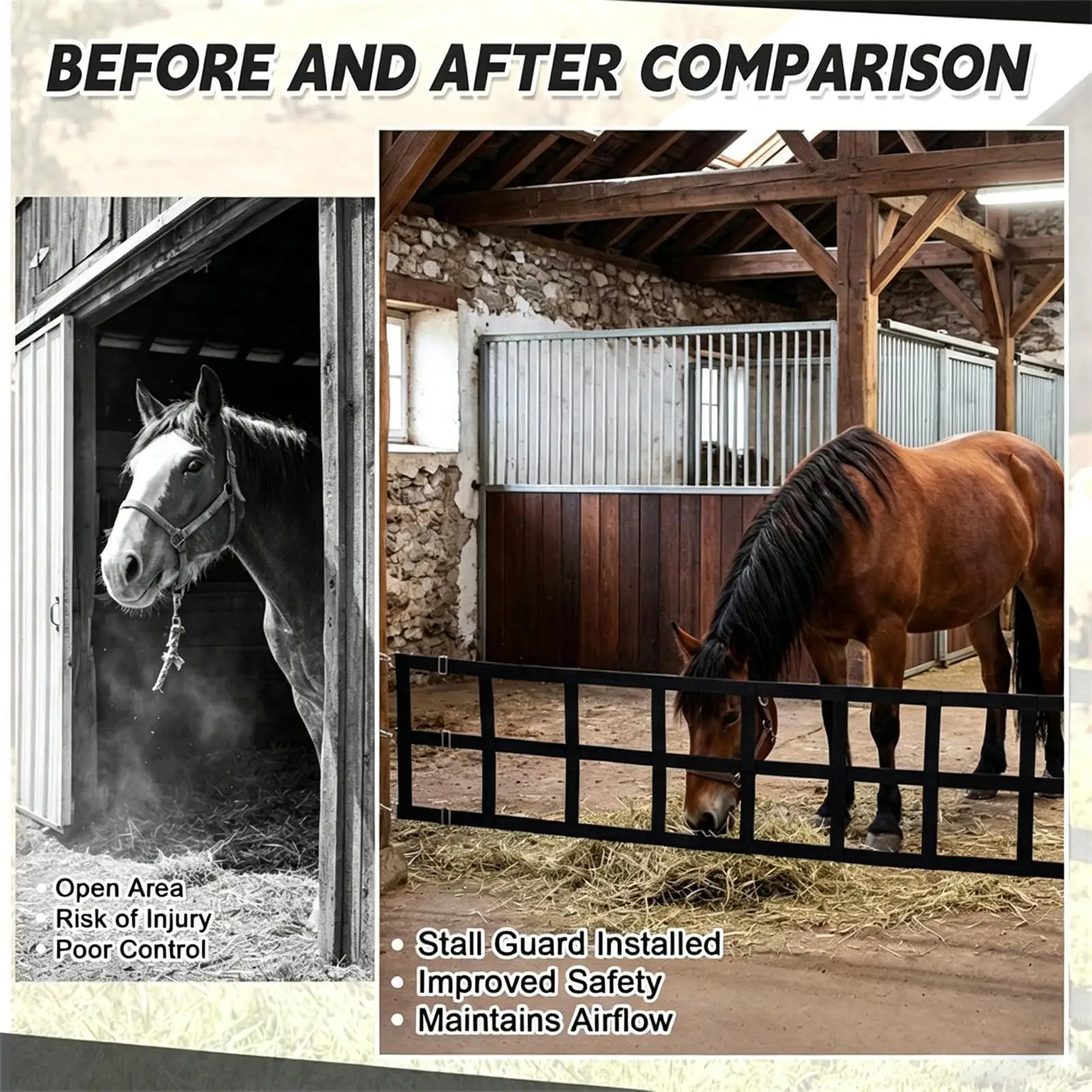 Horse Stall Gate With Adjustable Straps Protective 9.8x1.6ft Horse Barn Gate Barrier For Indoor Outdoor Barn Ranch Farm