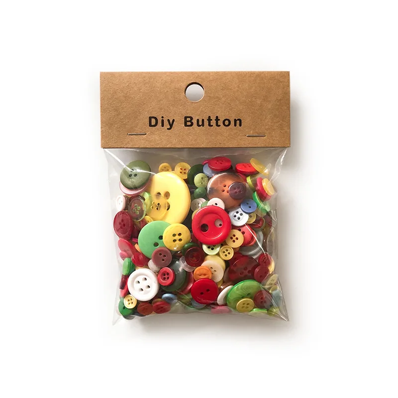 150g Variety of Colorful Resin Buttons with Mixed Paper Cards for DIY Crafting Wholesale on Sale