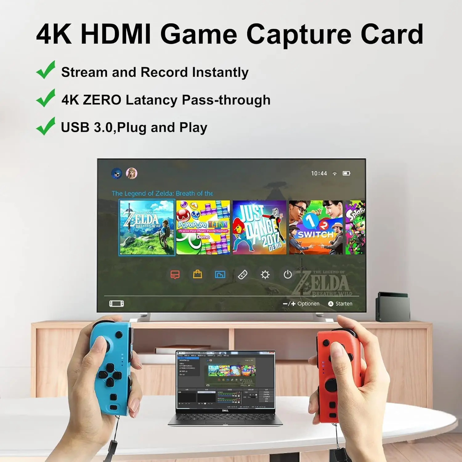 Capture Card 4K HDMI Video Streaming to USB 3.0 1080P 60FPS Capture Device Audio Video Capture, 4K HDMI Loop-Out, Work for PS5/PS4/Switch/Xbox/PC/Camera/OBS, Game Screen Recorder Streaming Equipment