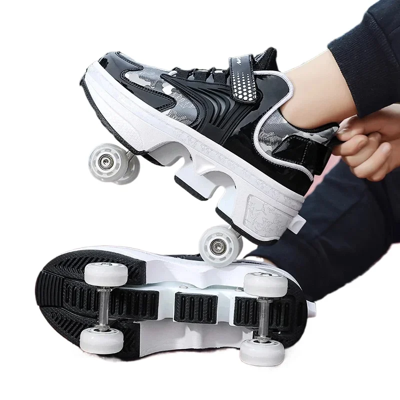 NEW children's sports roller skates deformation shoes 4 four-wheeled roller skates adult runaway shoes student deformation wheel