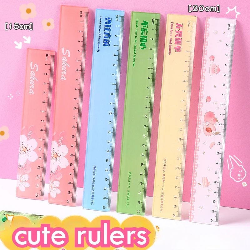 60pcs School Stationery Wholesale Kawaii Sakura Ruler 20cm Cute Acrylic Rulers 15cm Bulk School Useful Gadgets Office Items