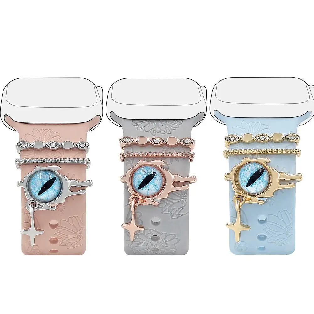 สายรัดโลหะตกแต่งแหวนเครื่องประดับเพชรสร้อยข้อมือตกแต่งตาสีฟ้า Charms เครื่องประดับสําหรับ Apple Watch Band