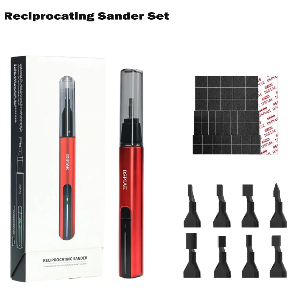 USB Mini Reciprocating Sander Pen, draagbaar elektrisch polijst- en schuurgereedschap met 3 stuks zelfklevende schuurpapierkoppen