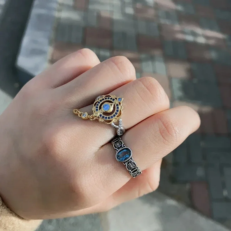 Anime Game Impact Yae Miko Wanderer Rhinestones Open Ring Adjustable Rings for Cosplay Props Boy Girl Birthday Jewelry Gifts