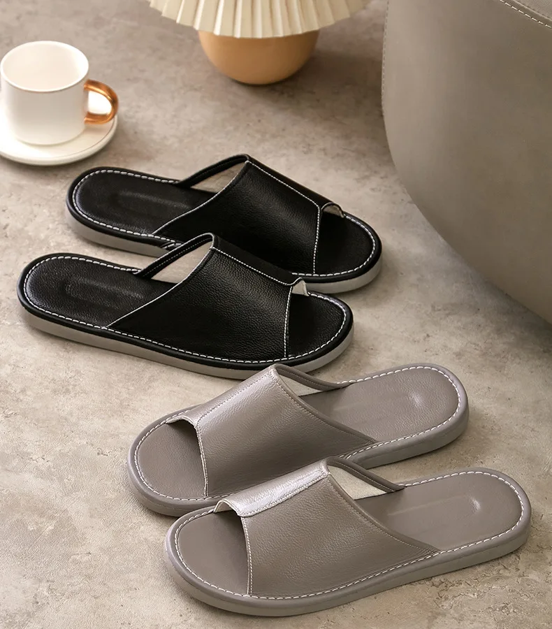 

Men's Genuine Leather Slippers – Plus Size Summer Home Shoes, Extra Wide Non-Slip Indoor Sandals for Heavy Men