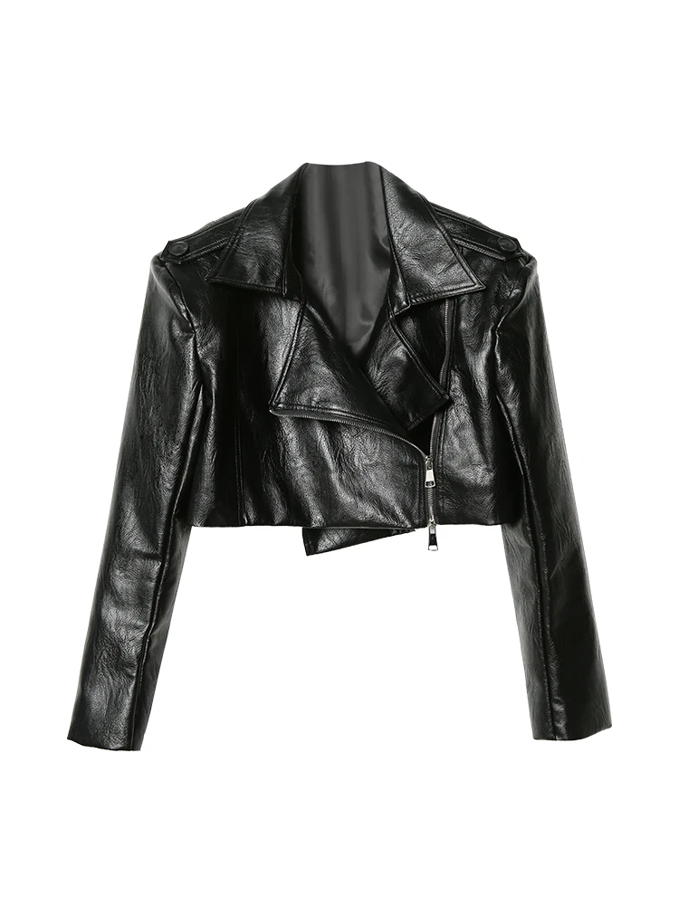 2023年春新作 Sle レディース ルーズ ブラック バイクジャケット レザーコート スイート クール バイカー服 ラウンドネック ロングスリーブ