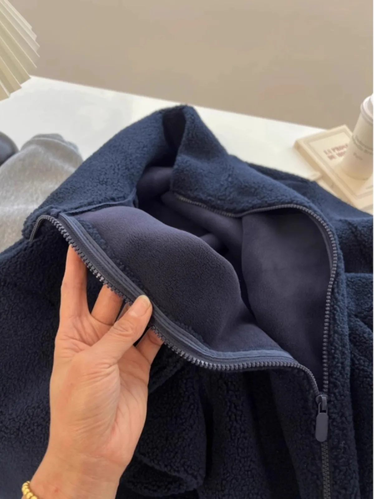 特大 300 ポウ 韓国ヴィンテージ ジッパーカラー ラムベルベットコート レディース 冬用 ルーズ ラジートップ レディースファッション スウェット