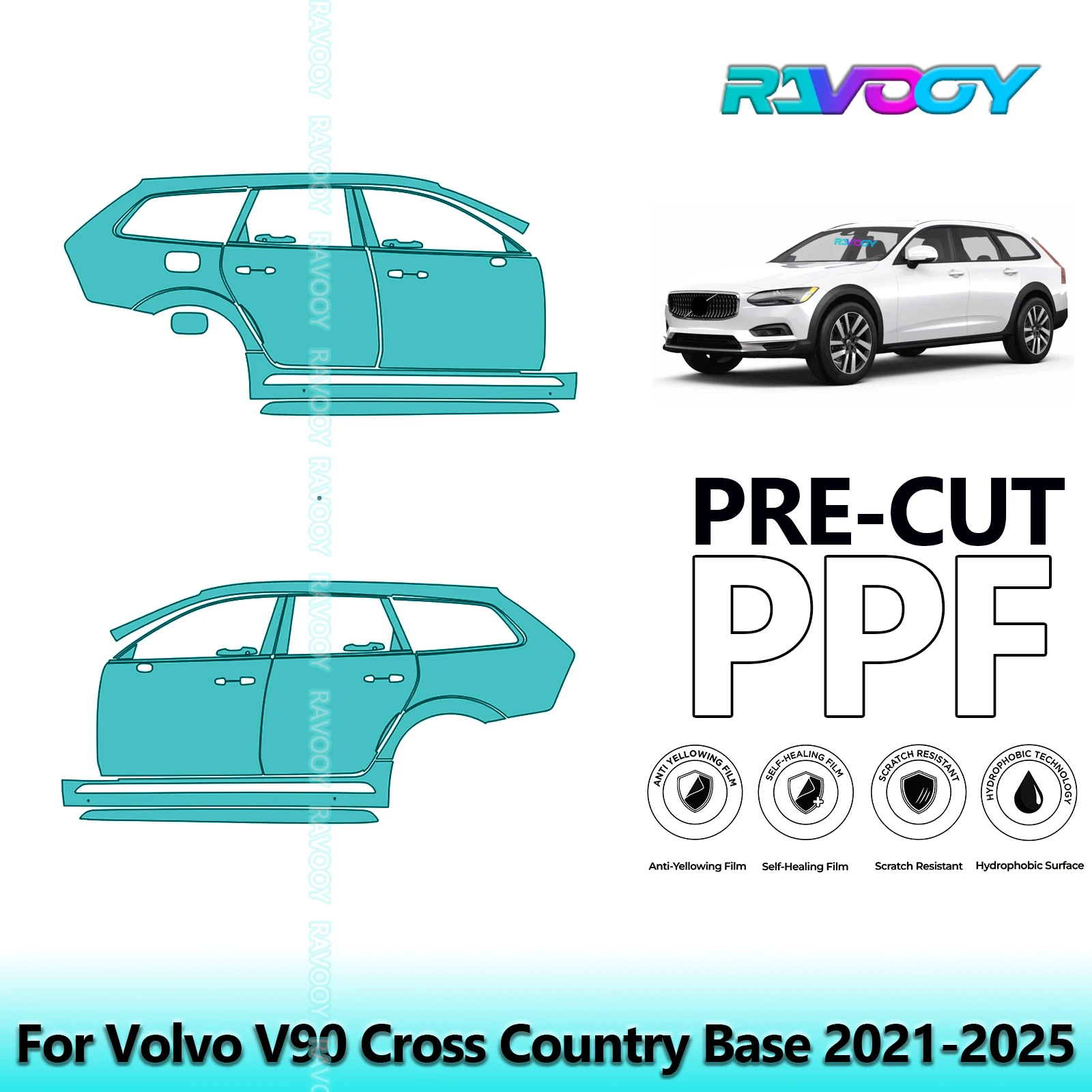 

For Volvo V90 Cross Country Base 2021-2025 8.5mil Clear Matte Pre-Cut PPF Door & A/B Pillar Kit TPU Paint Protection Film Set