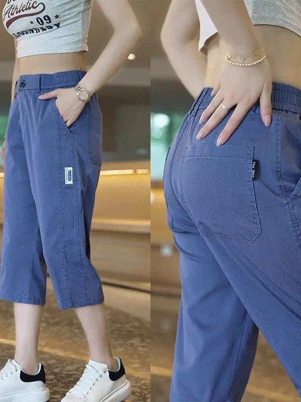 

Новые летние мужские повседневные брюки на семь футов, тонкие свободные спортивные брюки с эластичной резинкой на талии, брюки на 7 футов, прямые брюки на молнии с...