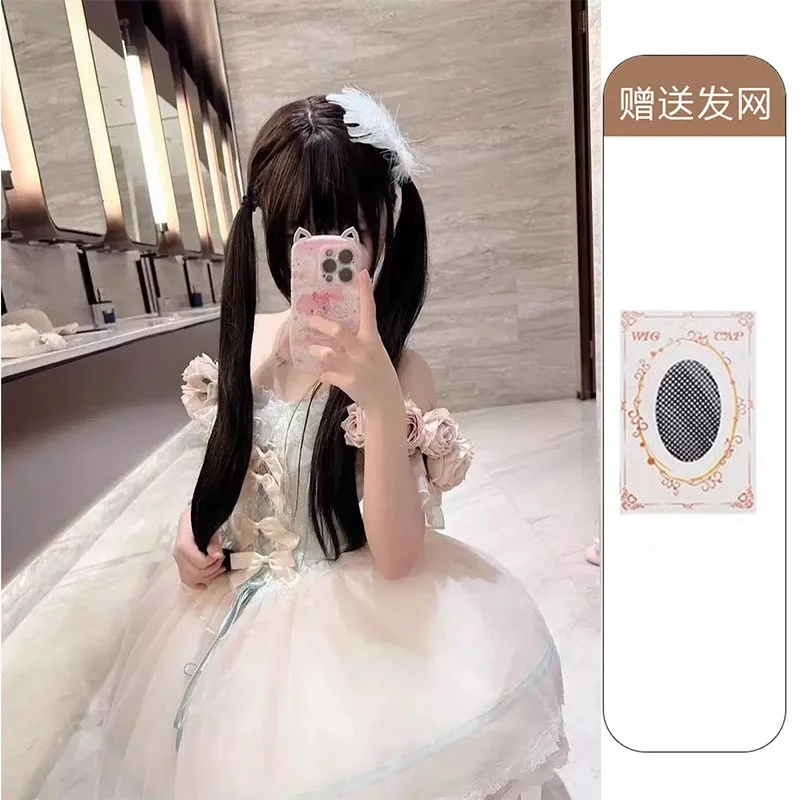 วิกผมสีดำ ผมยาว ผมเทียมจำลอง อุปกรณ์เสริมสำหรับเกมอนิเมะ คอสเพลย์ หมวกคลุมศีรษะแบบเต็ม ทรงผมตรง อุปกรณ์ประกอบฉากถ่ายภาพ