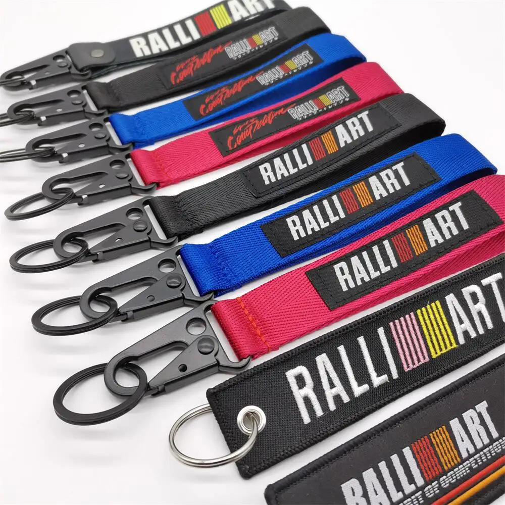 Llavero con correa de Metal/nylon, llavero de coche con correa, llavero de muñeca para Mitsubishi Ralliart Outlander Lancer 10 EX ASX Pajero L200