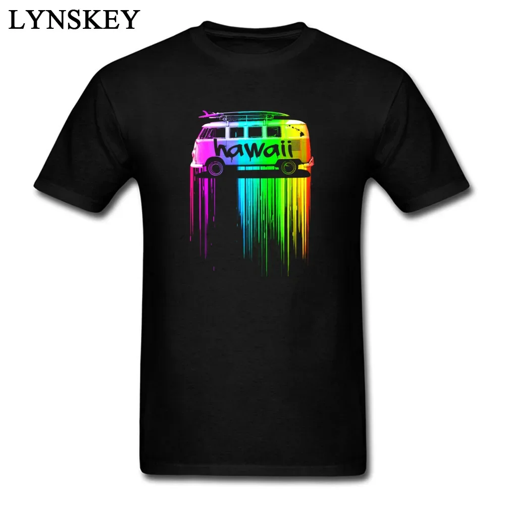 Bus Tshirt Men Hawaii Rainbow Surfer Bus Tee Shirts 3D Colored Digital Picture Hip Hop Travel T Shirt Metal Band Music Tshirt