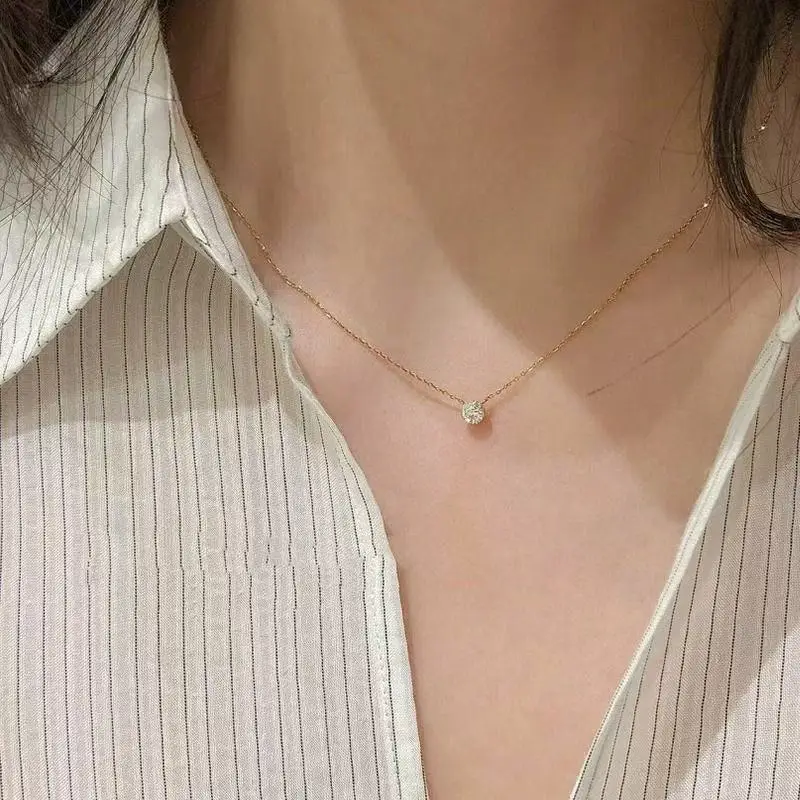 925 Sterling Silver 14k Gold Plated Necklace Versatile Single Sparkling Zircon Clavicle Chain for Women Wedding Jewelry