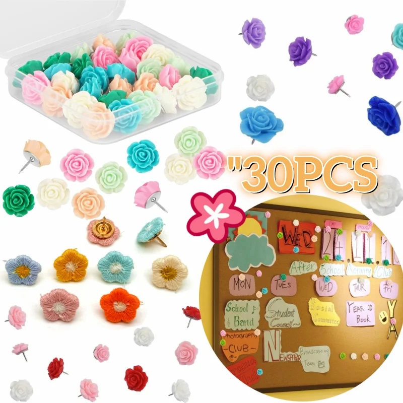 Flower Push Pins Decorative Floral Thumb Tacks for Cork Board Notes Photos Wall Thumbtacks Cute Colorful Flower Pin Decorations