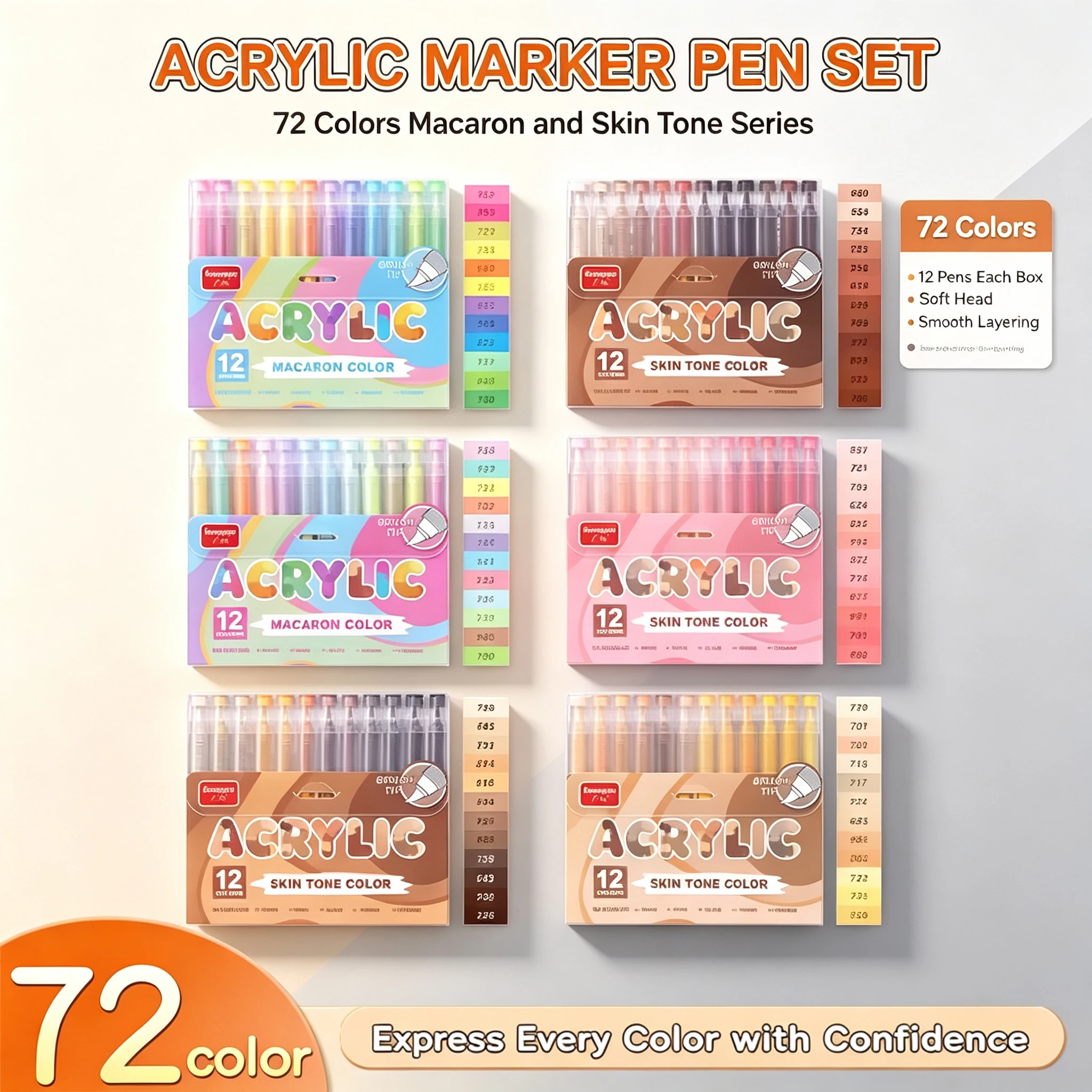 12Colors Brush Tip Acrylic Paint Markers Pens,Waterproof, for Rock Stone Canvas Graffiti DIY Hand‑Drawing Art Craft Supplies