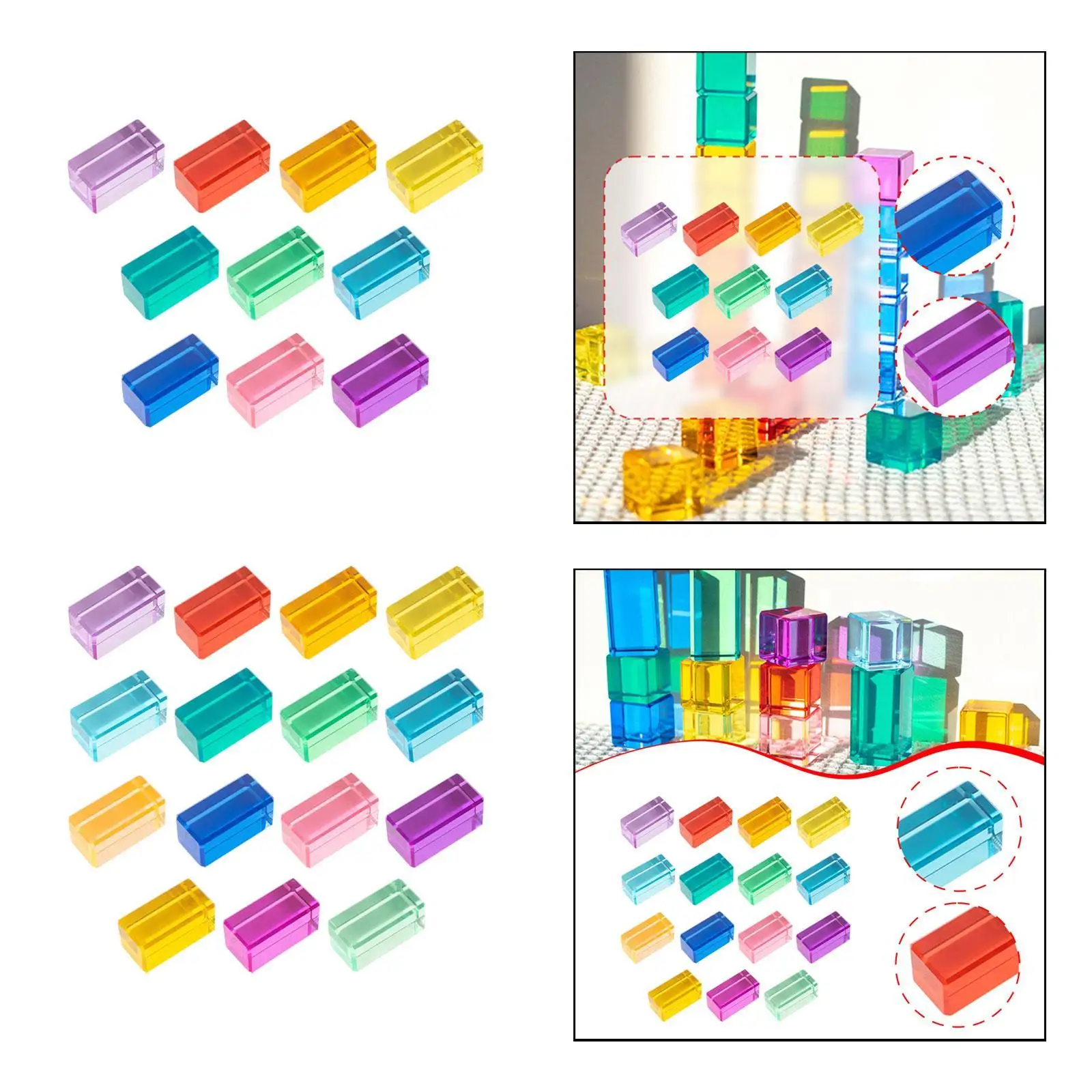 Set di blocchi di costruzione arcobaleno Abilità di motori fini Giocattolo sensoriale Trasparente colorato Coordinazione occhio-mano Giocattoli educativi Regalo