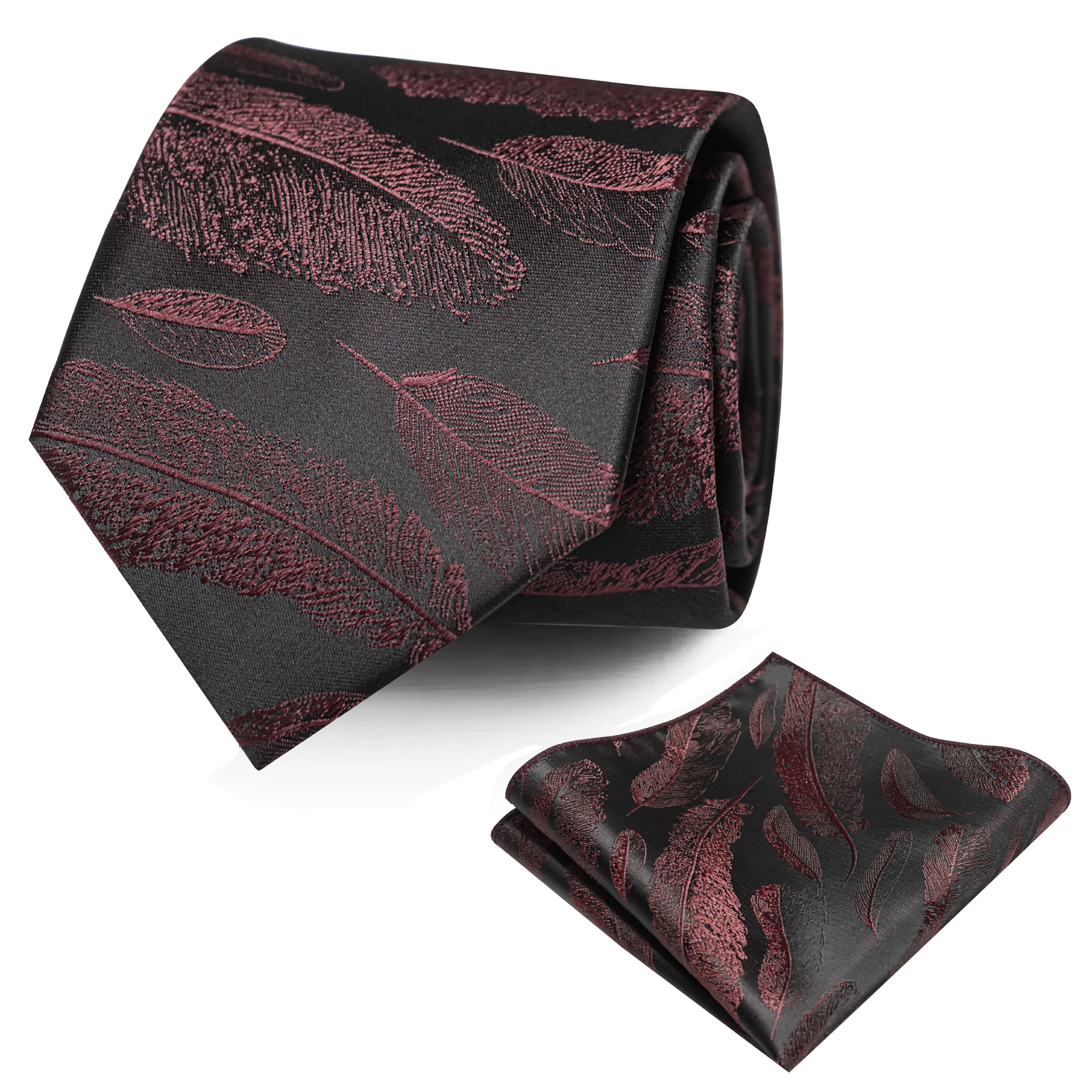 Exclusively Designed Latest Feather-Patterned High-End Men's Business Tie and Square Scarf Two-Piece Set, Suitable for Weddings, Parties, Business Casual, and Versatile Tie Set