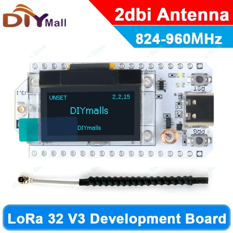 

ESP32 lora 32 v3 0,96-дюймовый OLED-дисплей 824-960 МГц HTIT-WB32LA_V3 SX1262 Макетная плата 2dbi Антенна для мебетических устройств